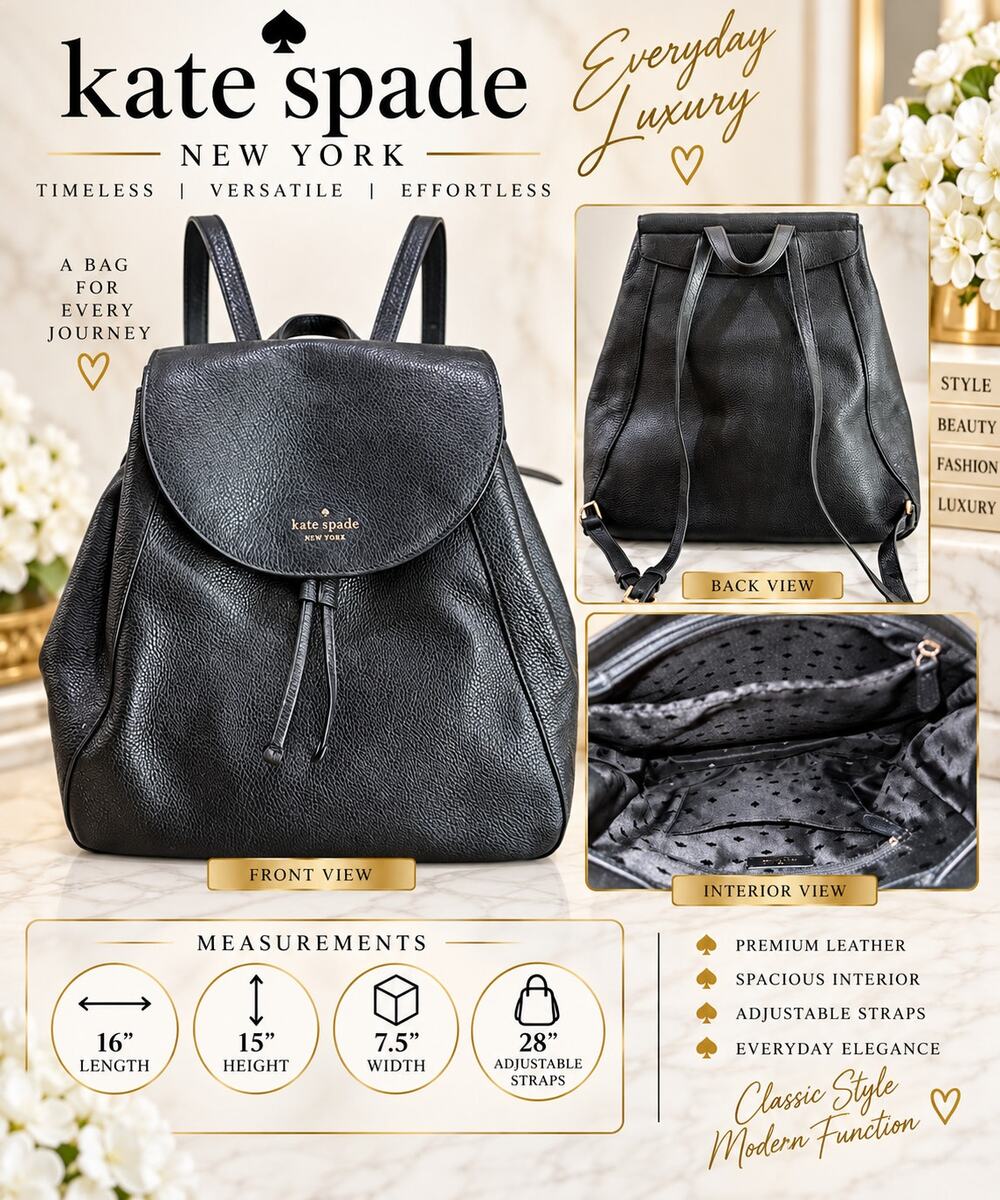 DL041 Kate Spade New York Black Pebbled Leather Backpack